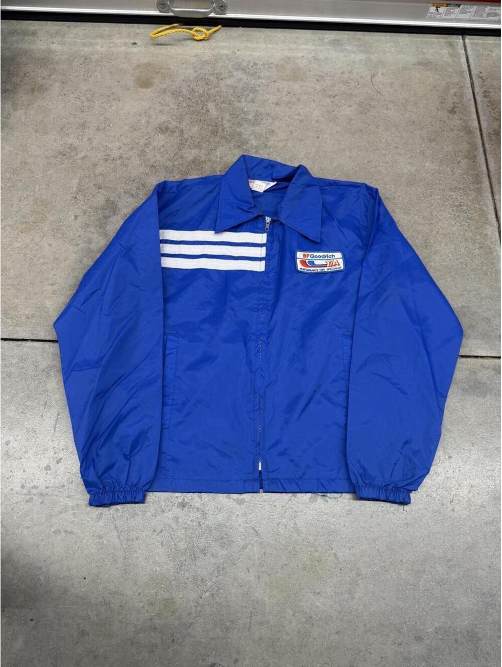 vintage goodrich blue and white zip up made in usa nascar jacket size medium